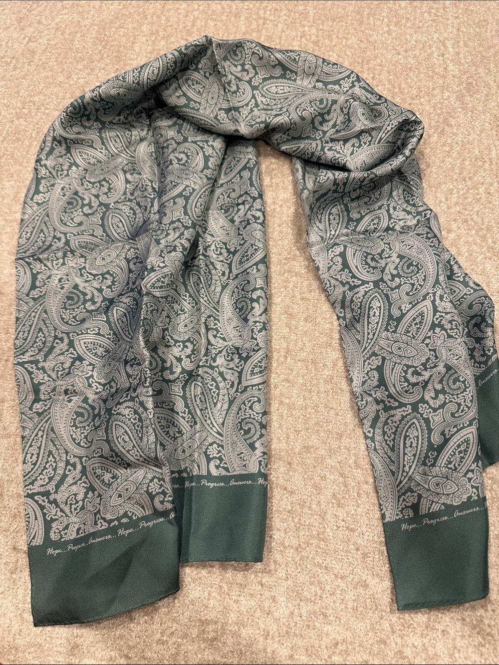 Paisley Silk-Look Scarf in Dark Green and Cream